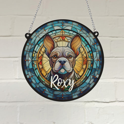 French Bulldog Grey Personalised Stained Glass Effect Suncatcher